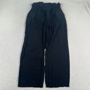 Amadi Paperbag Pants‎ Women Small Wide Leg Crop High Rise Belted Black